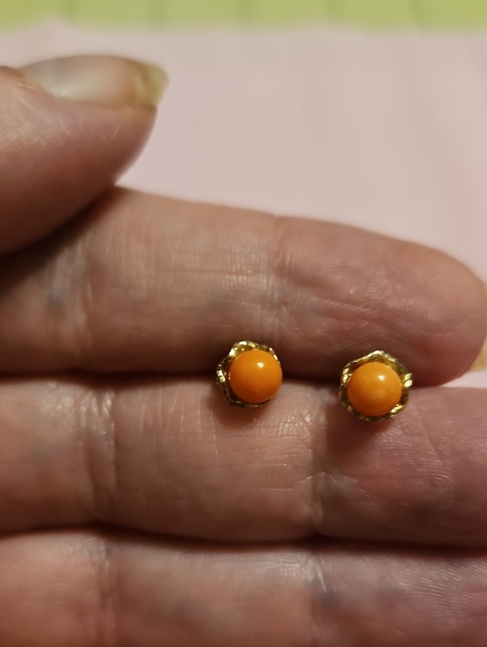 Vintage Gold and Orange Button Stud Earrings - Women's Jewelry